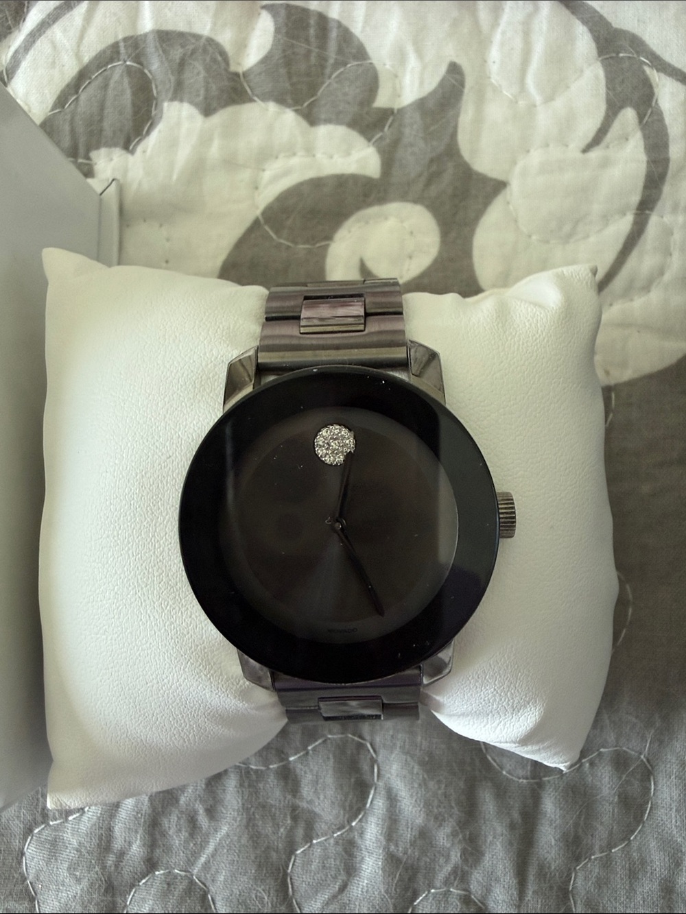 Movado Bold Women’s  Black Stainless Steel Minimalist Watch w/Rhinestone Accents